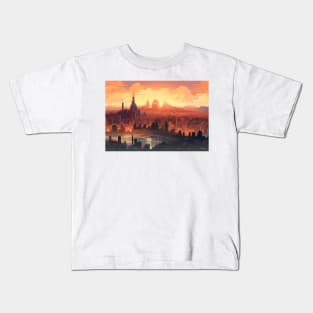 Retro Anime Barcelona A Nostalgic Cityscape Tribute Kids T-Shirt